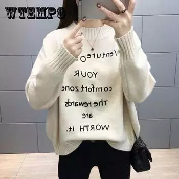 Свитер с высоким воротником, женский осенне-зимний однотонный теплый кашемировый свитер большого размера с длинными рукавами XXL