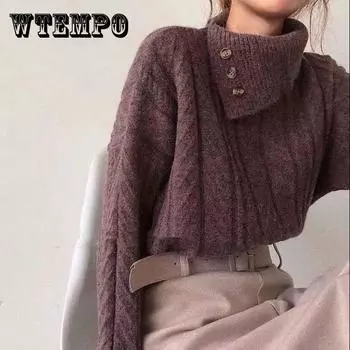 Свитер с высоким воротником, женский свободный верхний пуловер, женский осенне-зимний вязаный свитер, топ-свитер XXL