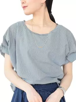 Свитер с закрученными рукавами БЕЗ ПОЛОС [BEAMS HEART] S/S_TEE женский [WEB Limited] D.GREEN