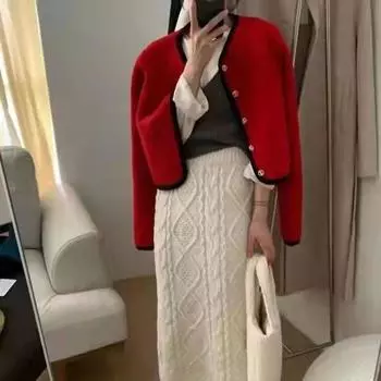 Свитер, сексуальный и аккуратный машинный контрастный вязаный кардиган, женский осенний сладкий, пряный, с длинным рукавом, с v-образным вырезом, верхнее пальто, женский свитер