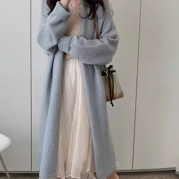 Свитер средней длины, кардиган, весенняя и осенняя куртка, женская верхняя одежда в стиле ретро, вязаный свитер, женские топы One size серый