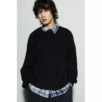 Свитер свободного кроя HM Distressed черного цвета S