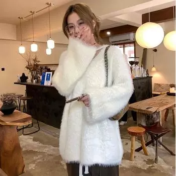 Свитер свободный и ленивый утягивающий свитер куртка дизайн трикотажная основа пуловер сплошной повседневный one size белый