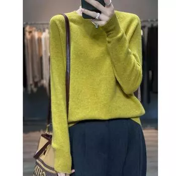 Свитер, свободный женский пуловер с круглым вырезом, осенний новый кашемировый трикотаж, свитер с подкладкой S