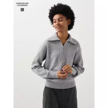 Свитер Uniqlo из овечьей шерсти с застежкой-молнией на половину длины 30 NATURAL/WOMEN XXL