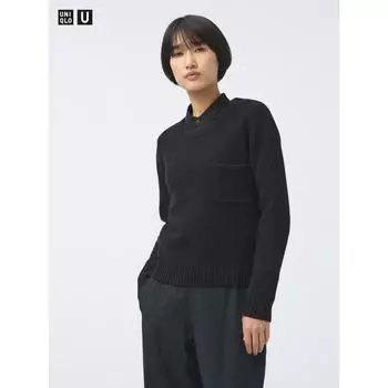 Свитер Uniqlo Lambswool с круглым вырезом и карманом 09 BLACK/WOMEN S