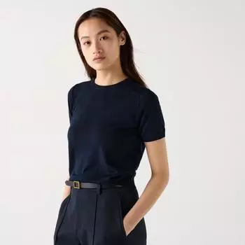 Свитер UNIQLO с круглым вырезом и короткими рукавами из мериносовой шерсти