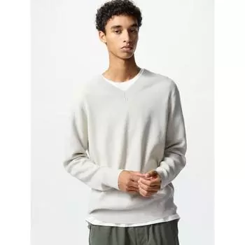 Свитер Uniqlo Waffle с V-образным вырезом 10 PINK/UNISEX S
