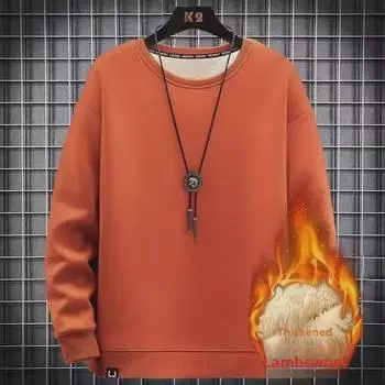 Свитер унисекс из овчины и бархата: Свободный крой, круглый вырез горловины для осени/зимы Double Extra Large