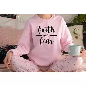Свитер «Вера превыше страха», забавная христианская толстовка, религиозная футболка с надписью «Вера», подарок на день рождения, одежда Harajuku, 100% хлопок, топ S красный