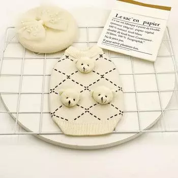 Свитер в клетку для домашних животных Осень-зима Ins Diamond Plaid Teddy Bear Вязаный свитер Одежда для маленьких собачек и кошек Одежда для домашних животных Свитера XS