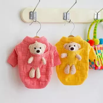 Свитер в клетку для питомцев, плюшевый мишка, кукла, куртка, вязаная одежда для кошек, осенне-зимняя одежда для маленьких собак, свитера с карманами для медведей, одежда для щенков XS