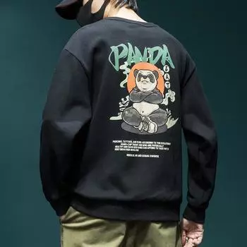 Свитер в национальном стиле с принтом панды, мужской свободный, большого размера, бархатный, мужской, модный, с круглым вырезом и длинными рукавами M белый