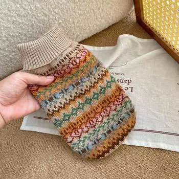 Свитер в полоску в стиле ретро для домашних животных, осень/зима, новая одежда для домашних животных, высокий воротник для кошек и собак, рождественский свитер, одежда для маленьких собак XS