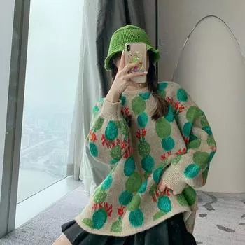 Свитер в стиле ретро, дизайн пуловера и ниша зеленого цвета, высококачественный трикотажный топ для женщин, осенний и зимний свитер, женский пуловер One Size зелёный