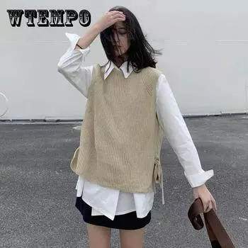 Свитер в студенческом стиле, весенний и осенний жилет, женский свитер с круглым вырезом, корейская версия, свободный тонкий студенческий вязаный свитер, трендовый жилет XXL