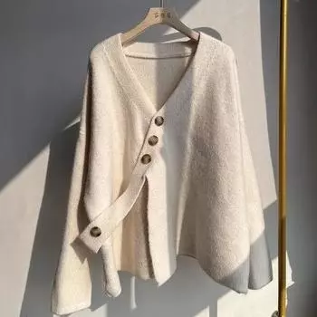 Свитер женская куртка дизайн маленький осенне-зимний высококачественный мягкий свободный длинный толстый вязаный кардиган кардиган с длинными рукавами One Size чёрный