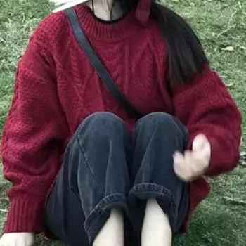 Свитер женский 2024 новинка весна осень зима O-образный вырез полная длина свободный винтажный свитер для девочек универсальный S красный