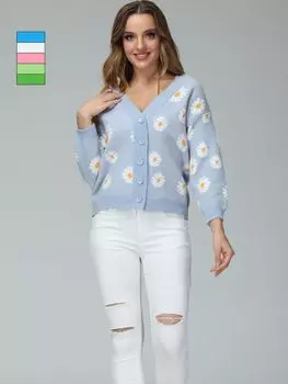 Свитер, женский джемпер, осень/зима 2023, новый свободный вязаный кардиган с ромашками one size