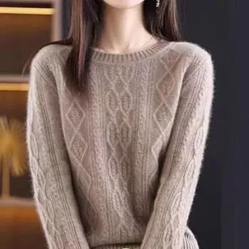 Свитер женский модный элитный вязаный свитер с круглым вырезом женский ретро витой вязаный свитер свободный свитер пуловер