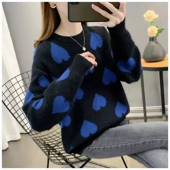 Свитер женский, осень-зима 2023, свободный корейский дизайн Love, мягкий вязаный свитер с длинными рукавами и круглым вырезом, пуловер, женские топы