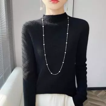 Свитер женский осенне-зимний новый свитер с длинными рукавами и воротником средней высоты, полуводолазка с тонкими вставками в корейском стиле M