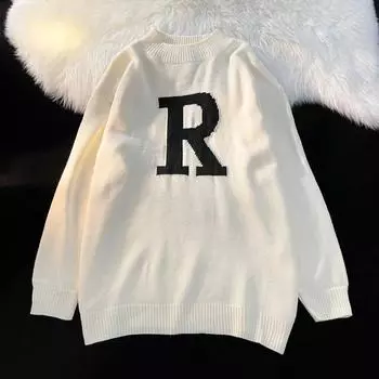 Свитер женский осенне-зимний теплый свободный эластичный удобный вязаный свитер с круглым вырезом однотонный пуловер Топ M белый