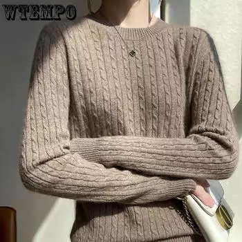 Свитер женский осенне-зимний теплый вязаный низ с круглым вырезом рубашка свободный удобный пуловер верхний свитер S серый