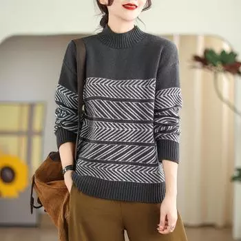 Свитер женский, осенне-зимний, утолщенный, теплый, вязаный в стиле ретро, свободный пуловер с круглым вырезом, повседневный женский свитер S серый