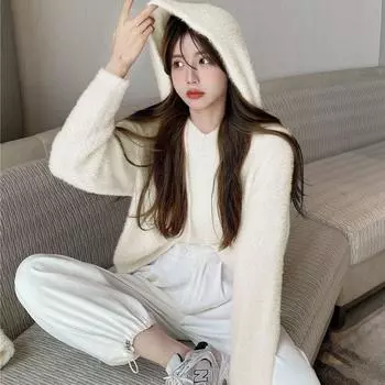 Свитер женский осенне-зимний, верхняя одежда с капюшоном, дизайн, маленький, нежный, мягкий восковой пуловер, свитер, женский топ