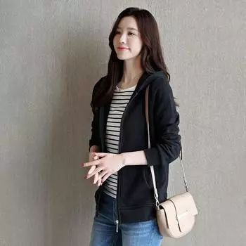 Свитер женский, осенний кардиган больших размеров с капюшоном и длинной молнией, спортивные повседневные топы, свободная куртка с длинными рукавами M чёрный