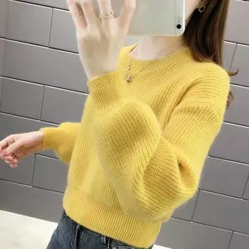 Свитер женский осенний наряд женский топ свободного покроя шорты для верхней одежды корейский осенне-зимний базовый вязаный свитер S