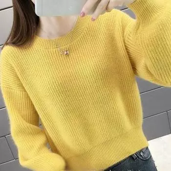 Свитер женский осенний наряд женский топ свободного покроя шорты для верхней одежды корейский осенне-зимний базовый вязаный свитер S