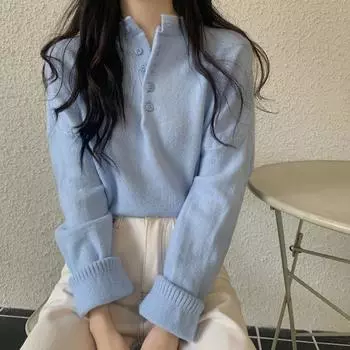 Свитер женский свободный однотонный пуловер с длинным рукавом вязаный топ One size белый