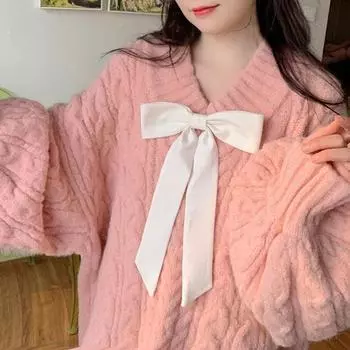 Свитер женский теплый с v-образным вырезом, осенний свободный вязаный топ с длинными рукавами, нежный удобный пуловер, женский свитер S белый