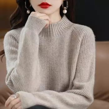 Свитер женский тяжелый тяжелый свободный пуловер с напуском, зимний повседневный свитер с длинным рукавом, пуловер, топ
