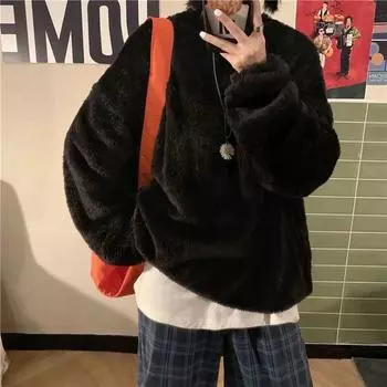 Свитер женский утолщенный, свободный, осенне-зимний, однотонный, из овечьей шерсти, из флиса, удобные топы, плюшевая, удобная повседневная куртка S белый