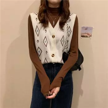 Свитер-жилет, осень-зима 2023, корейский универсальный вязаный жилет с v-образным вырезом, женский свободный свитер без рукавов, женский топ
