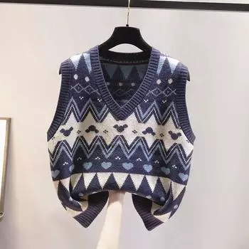 Свитер, жилет, пуловер, женский весенний свободный пиджак, 2023, вязаный топ на бретелях, зимний свитер без рукавов с v-образным вырезом, жилет, женские топы One Size синий