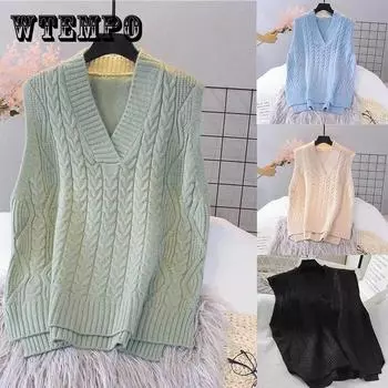 Свитер-жилет женский вязаный пуловер на весну и осень свободная корейская версия нового дикого ленивого стиля студенческая верхняя одежда без рукавов жилет XXXL