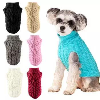 Свитера для домашних собак для маленьких средних собак, водолазка, вязаная зимняя теплая одежда для собак, удобная одежда для домашних животных, свитер для щенков и кошек, жилет, пальто для чихуахуа XS чёрный