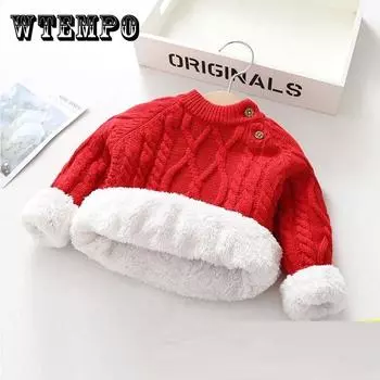 Свитера для мальчиков и девочек, бархатный детский пуловер для малышей, вязаный свитер на осень и зиму 120 оранжевый