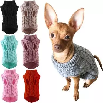 Свитера для собак для маленьких и средних собак, одежда для кошек, зимняя теплая водолазка для домашних животных, жилет для чихуахуа, мягкое пальто для йорков, плюшевая куртка S белый