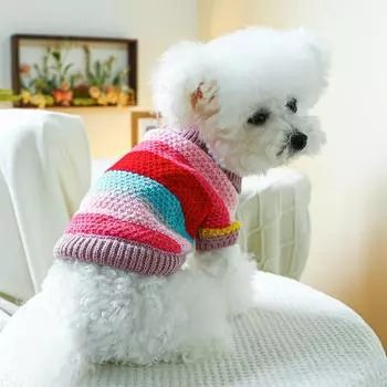 Свитера для собак Вязаные свитера для домашних животных Одежда для кошек Мягкие цветные полосатые свитера Одежда для щенков Осень и зима XS