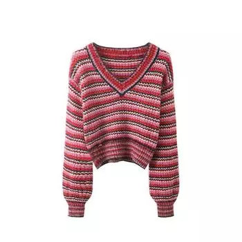 Свитера для женщин, модный полосатый лоскутный свитер с длинными рукавами, элегантный женский пуловер, вязаный осенне-зимний уличный костюм C-056 S