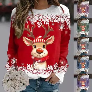 Свитера для женщин, рождественский свитер для девочек-подростков с длинным рукавом и круглым вырезом, симпатичная рождественская толстовка с капюшоном Y2k с длинными рукавами S
