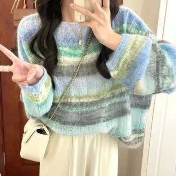 Свитера для женщин, свободный пуловер, женский пуловер, новинка 2022 года, ранняя осень, корейский повседневный пуловер с круглым вырезом и длинными рукавами, свитер, женский топ One Size розовый