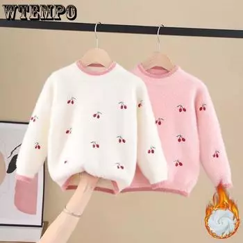 Свитера и бархатные детские свитера для девочек. Детский трикотаж. Осенние и зимние корейские детские свитера. Пуловеры. 140 белый