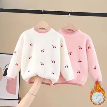 Свитера и бархатные детские свитера для девочек. Детский трикотаж. Осенние и зимние корейские детские свитера. Пуловеры. 90 розовый