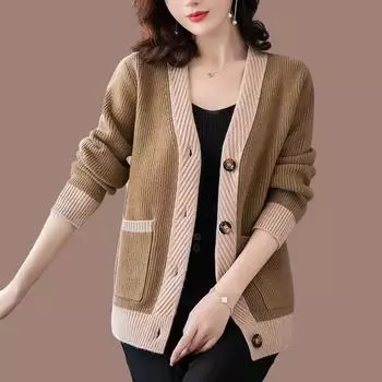 Свитера кардиган женские весенне-осенние вязаные кардиганы свитер женские с v-образным вырезом кардиган с длинными рукавами свитер женские топы One Size зелёный